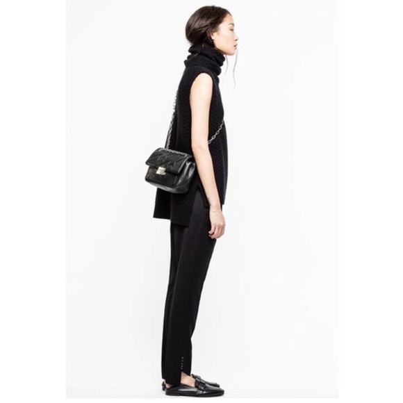 ✨ZADIG & VOLTAIRE GRACE DELUXE TURTLENECK SLEEVELESS 100% CASHMERE SWEATER NOIR - Picture 3 of 11